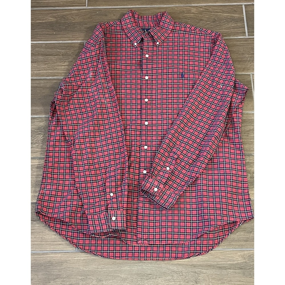 Ralph Lauren Shirt Mens 2XL Red Long Sleeve Button Up Plaid Cotton